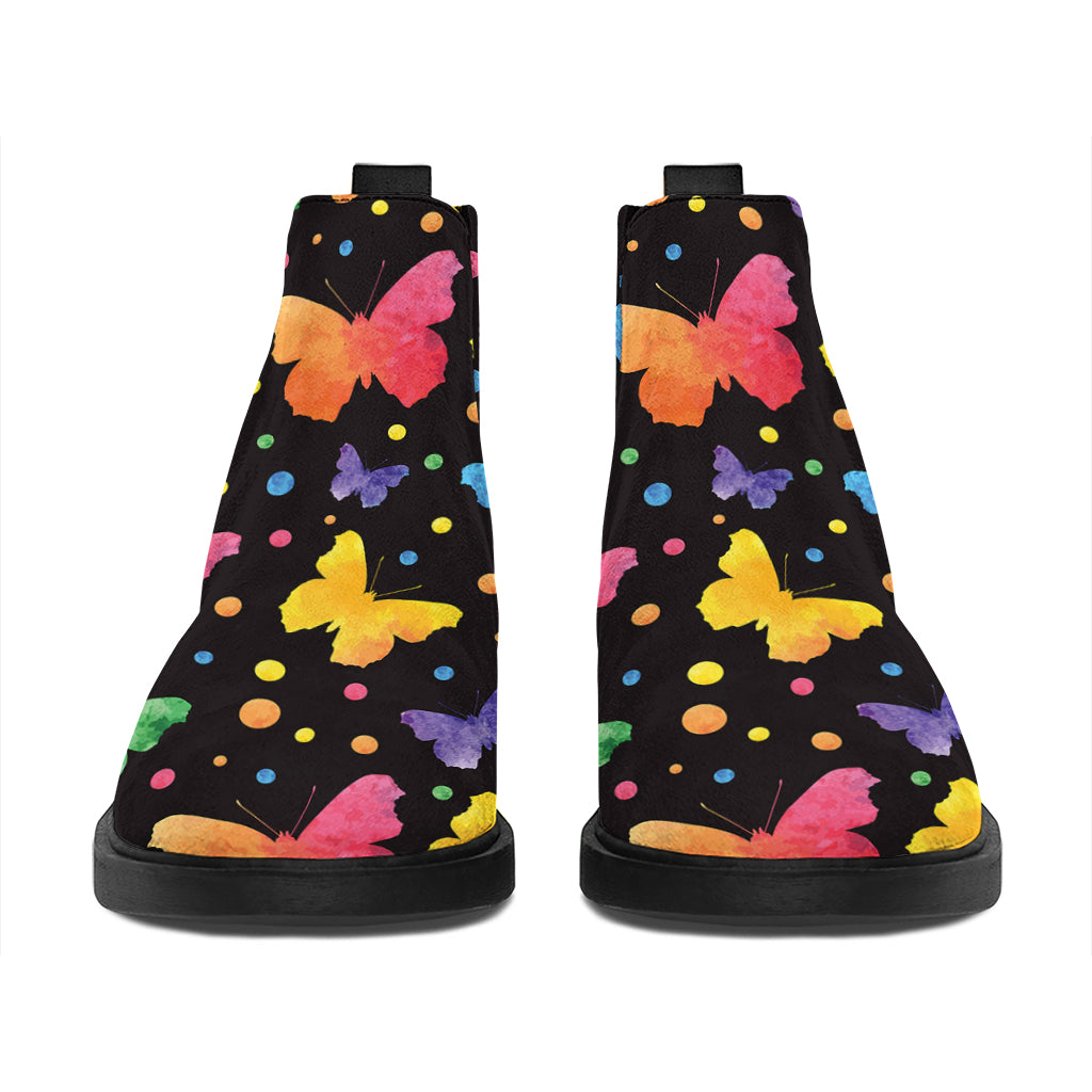 Colorful Watercolor Butterfly Print Flat Ankle Boots