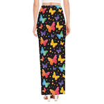 Colorful Watercolor Butterfly Print High Slit Maxi Skirt