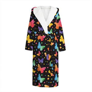 Colorful Watercolor Butterfly Print Hooded Bathrobe