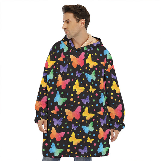Colorful Watercolor Butterfly Print Hoodie Blanket