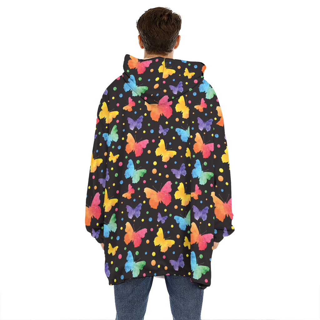 Colorful Watercolor Butterfly Print Hoodie Blanket