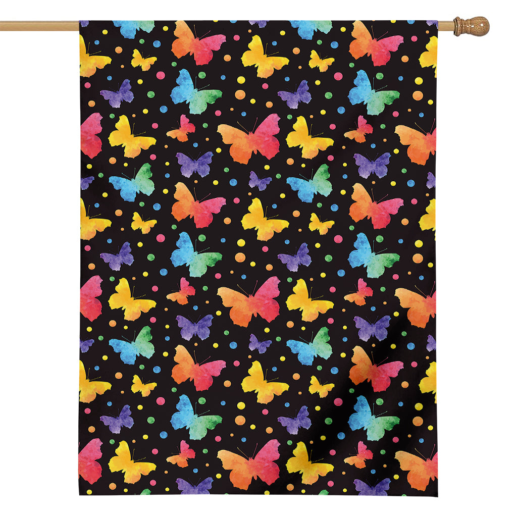 Colorful Watercolor Butterfly Print House Flag