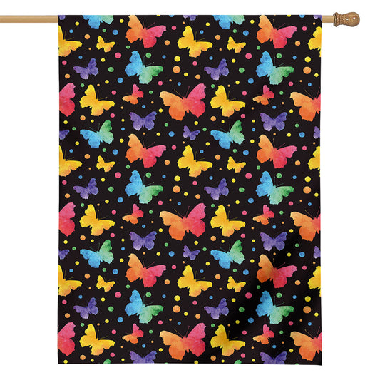 Colorful Watercolor Butterfly Print House Flag