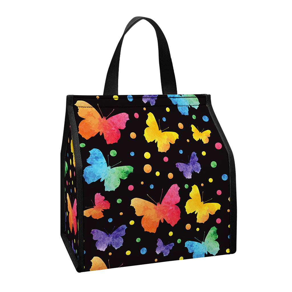 Colorful Watercolor Butterfly Print Insulated Lunch Tote
