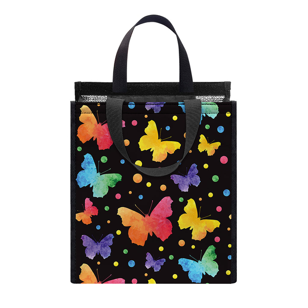 Colorful Watercolor Butterfly Print Insulated Lunch Tote