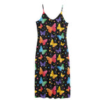 Colorful Watercolor Butterfly Print Jersey Midi Cami Dress