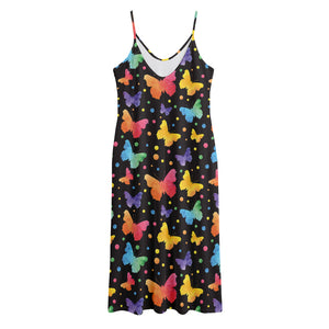 Colorful Watercolor Butterfly Print Jersey Midi Cami Dress