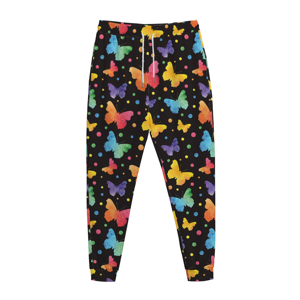 Colorful Watercolor Butterfly Print Jogger Pants