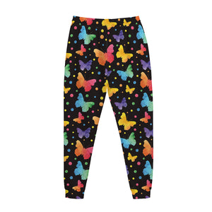 Colorful Watercolor Butterfly Print Jogger Pants