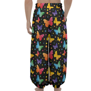 Colorful Watercolor Butterfly Print Lantern Pants