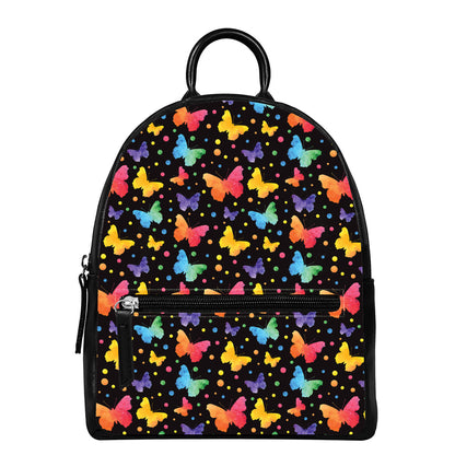Colorful Watercolor Butterfly Print Leather Backpack
