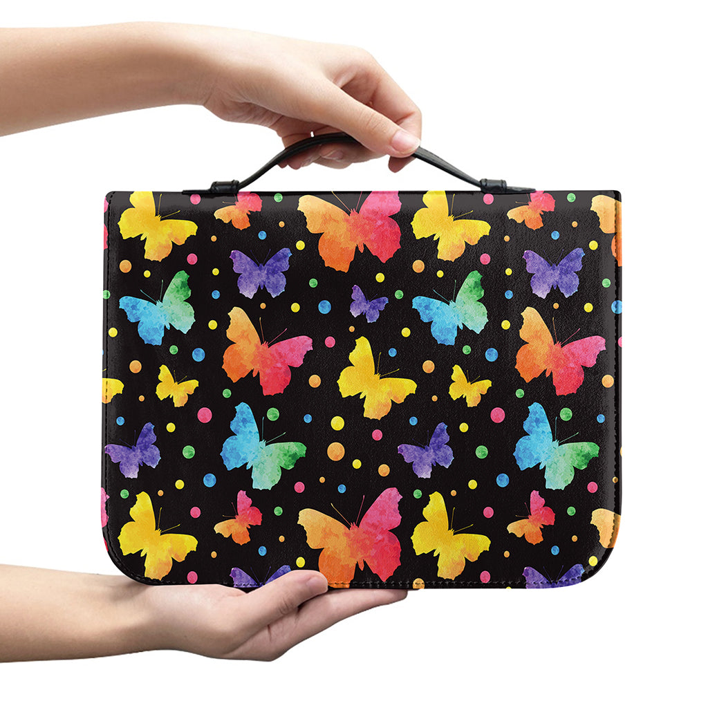 Colorful Watercolor Butterfly Print Leather Bible Cover