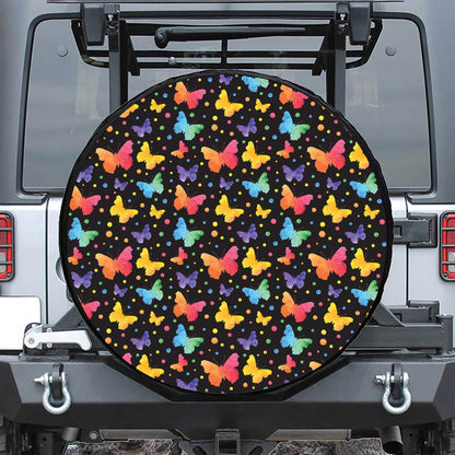 Colorful Watercolor Butterfly Print Leather Spare Tire Cover