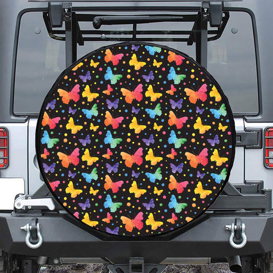 Colorful Watercolor Butterfly Print Leather Spare Tire Cover