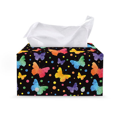 Colorful Watercolor Butterfly Print Leather Tissue Box Cover