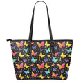 Colorful Watercolor Butterfly Print Leather Tote Bag With Zipper