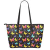 Colorful Watercolor Butterfly Print Leather Tote Bag