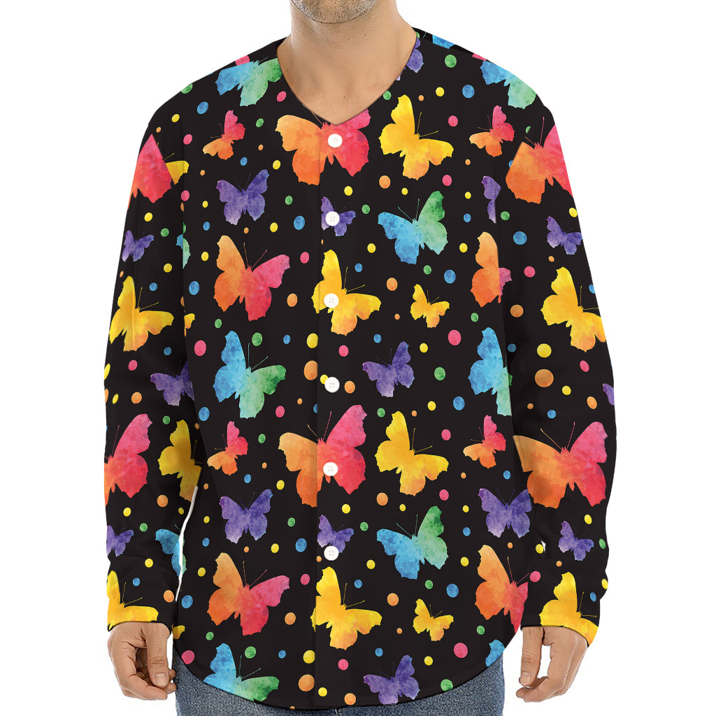 Colorful Watercolor Butterfly Print Long Sleeve Baseball Jersey