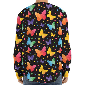 Colorful Watercolor Butterfly Print Long Sleeve Baseball Jersey