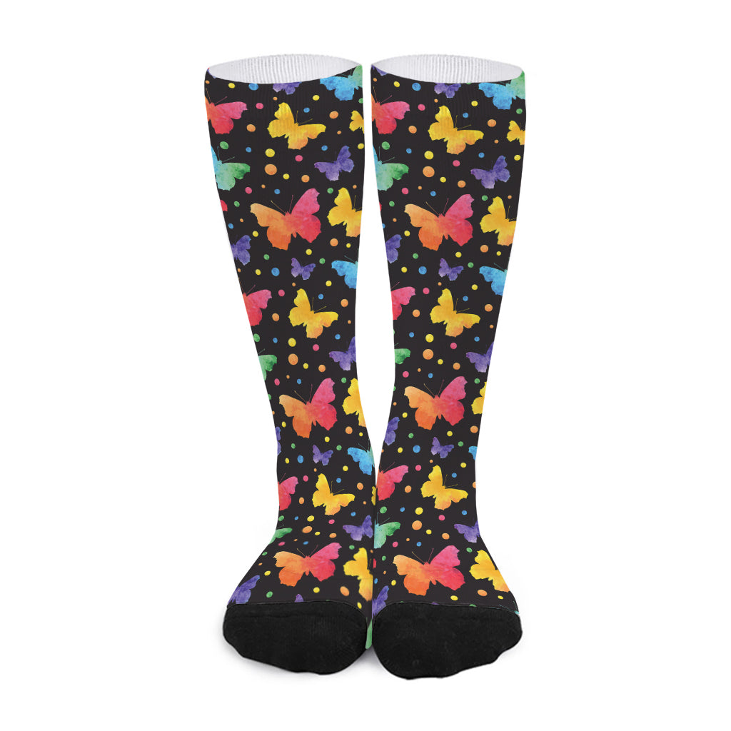 Colorful Watercolor Butterfly Print Long Socks
