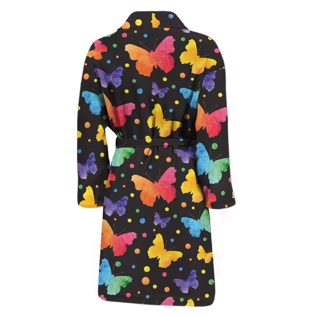 Colorful Watercolor Butterfly Print Men's Bathrobe