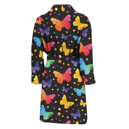 Colorful Watercolor Butterfly Print Men's Bathrobe