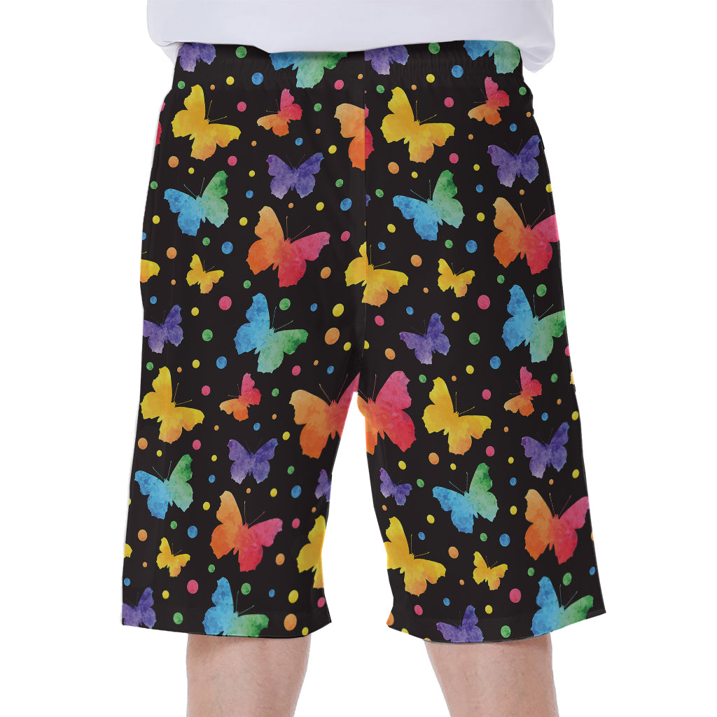 Colorful Watercolor Butterfly Print Men's Beach Shorts