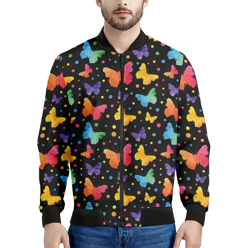 Colorful Watercolor Butterfly Print Men's Bomber Jacket