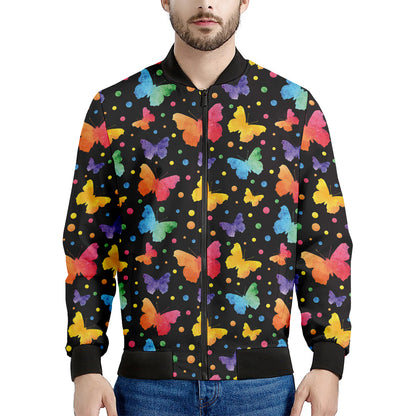 Colorful Watercolor Butterfly Print Men's Bomber Jacket