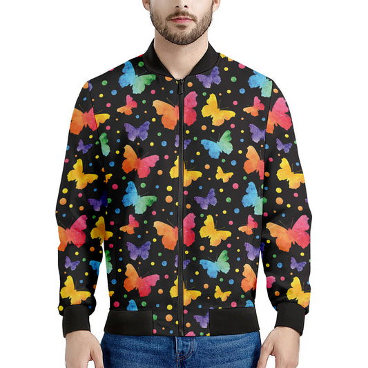 Colorful Watercolor Butterfly Print Men's Bomber Jacket