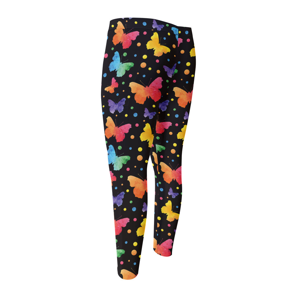 Colorful Watercolor Butterfly Print Men's Compression Pants