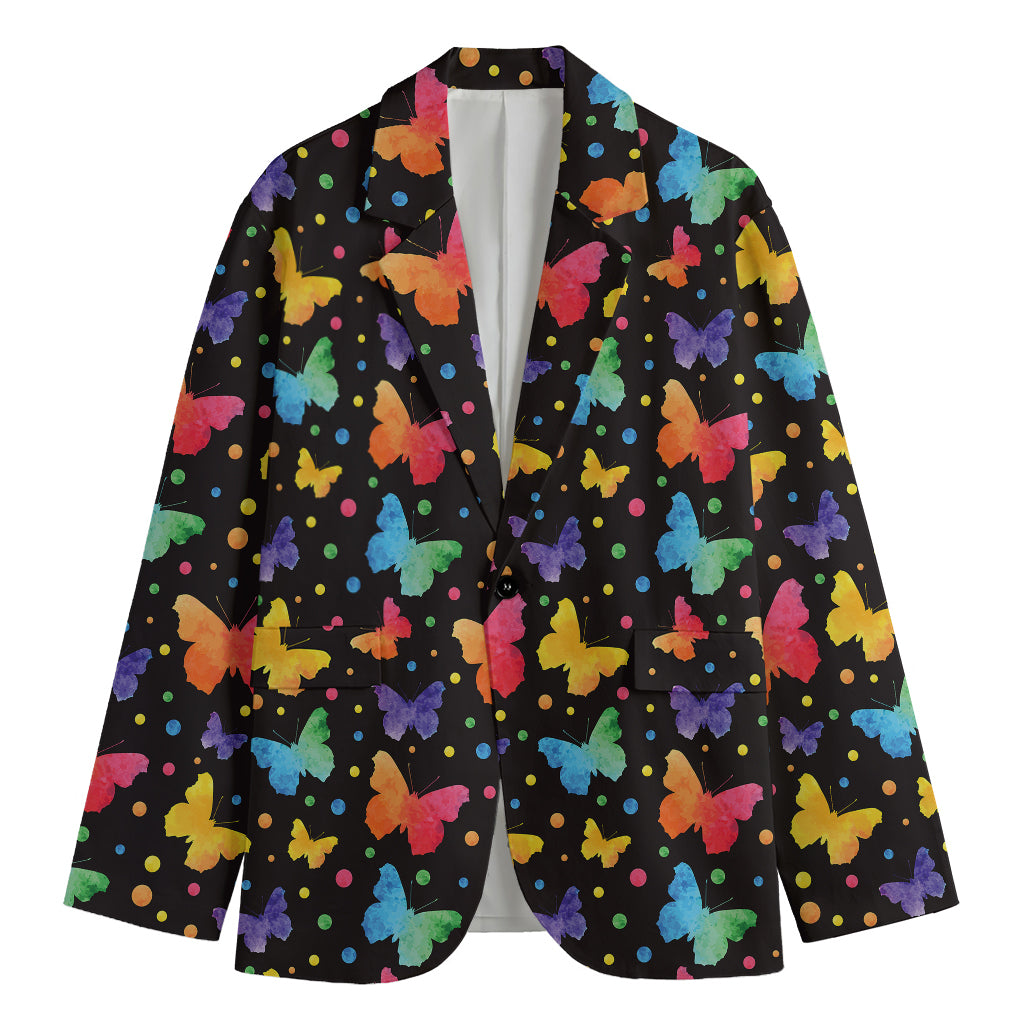 Colorful Watercolor Butterfly Print Men's Cotton Blazer