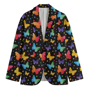 Colorful Watercolor Butterfly Print Men's Cotton Blazer