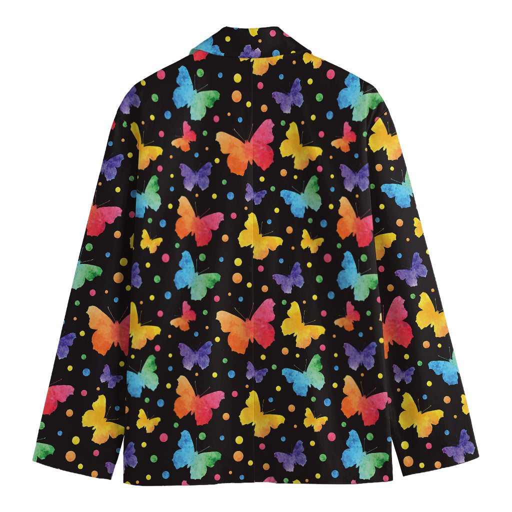 Colorful Watercolor Butterfly Print Men's Cotton Blazer