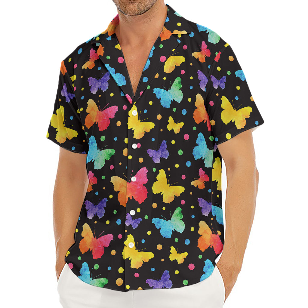 Colorful Watercolor Butterfly Print Men's Deep V-Neck Shirt