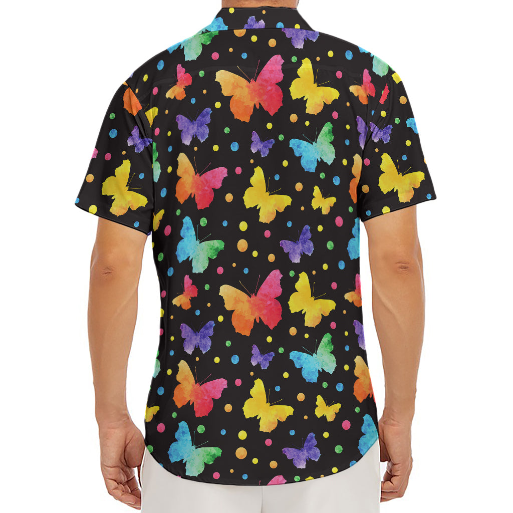 Colorful Watercolor Butterfly Print Men's Deep V-Neck Shirt