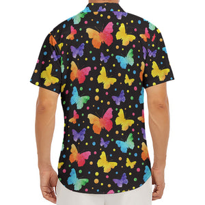 Colorful Watercolor Butterfly Print Men's Deep V-Neck Shirt