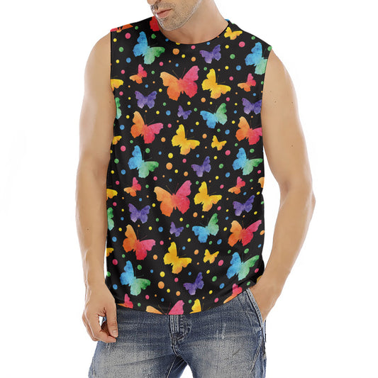 Colorful Watercolor Butterfly Print Men's Fitness Tank Top