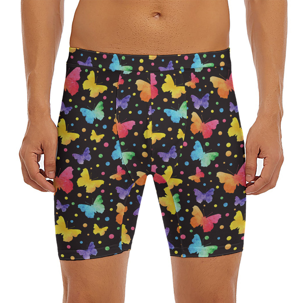 Colorful Watercolor Butterfly Print Men's Long Boxer Briefs