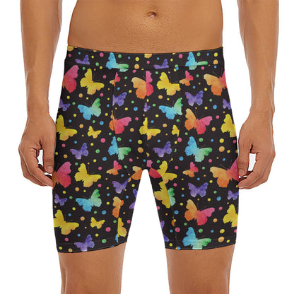 Colorful Watercolor Butterfly Print Men's Long Boxer Briefs
