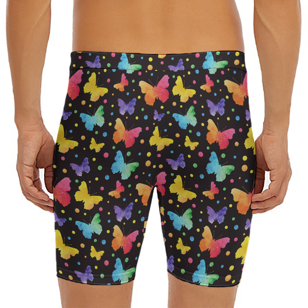 Colorful Watercolor Butterfly Print Men's Long Boxer Briefs