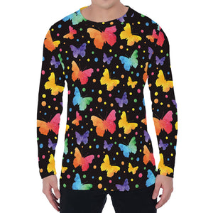 Colorful Watercolor Butterfly Print Men's Long Sleeve T-Shirt