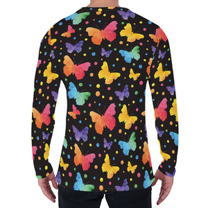 Colorful Watercolor Butterfly Print Men's Long Sleeve T-Shirt