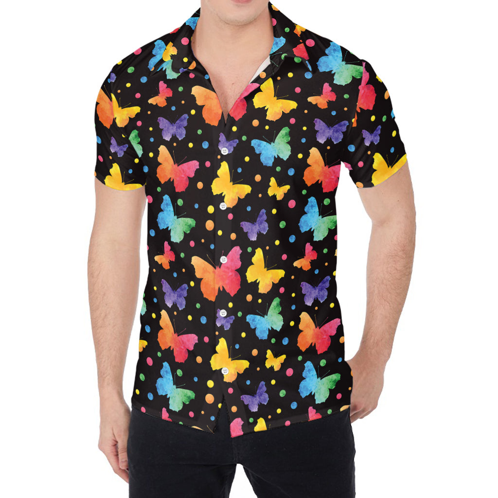 Colorful Watercolor Butterfly Print Men's Shirt