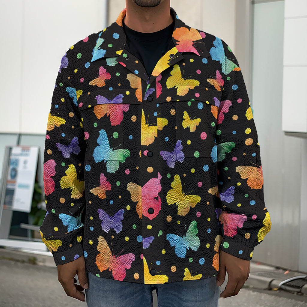 Colorful Watercolor Butterfly Print Men's Shirt Jacket