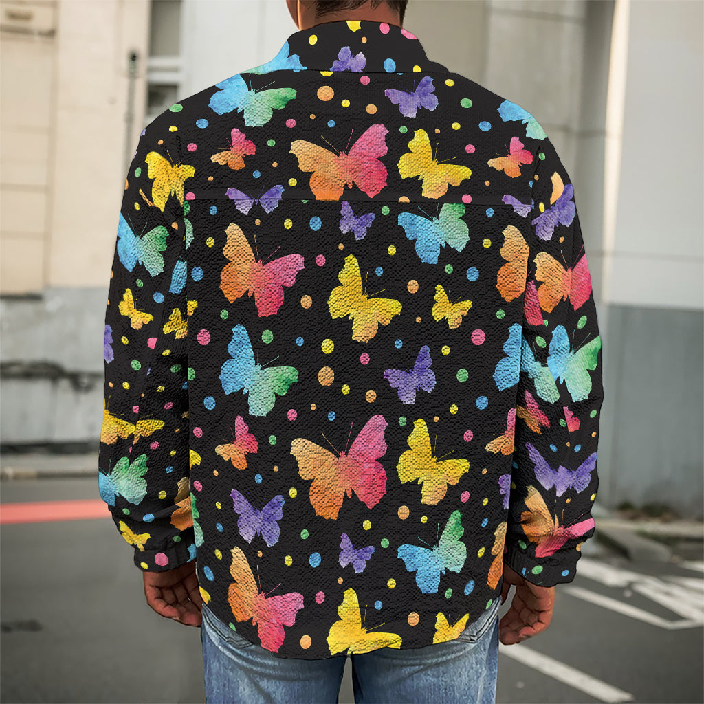 Colorful Watercolor Butterfly Print Men's Shirt Jacket