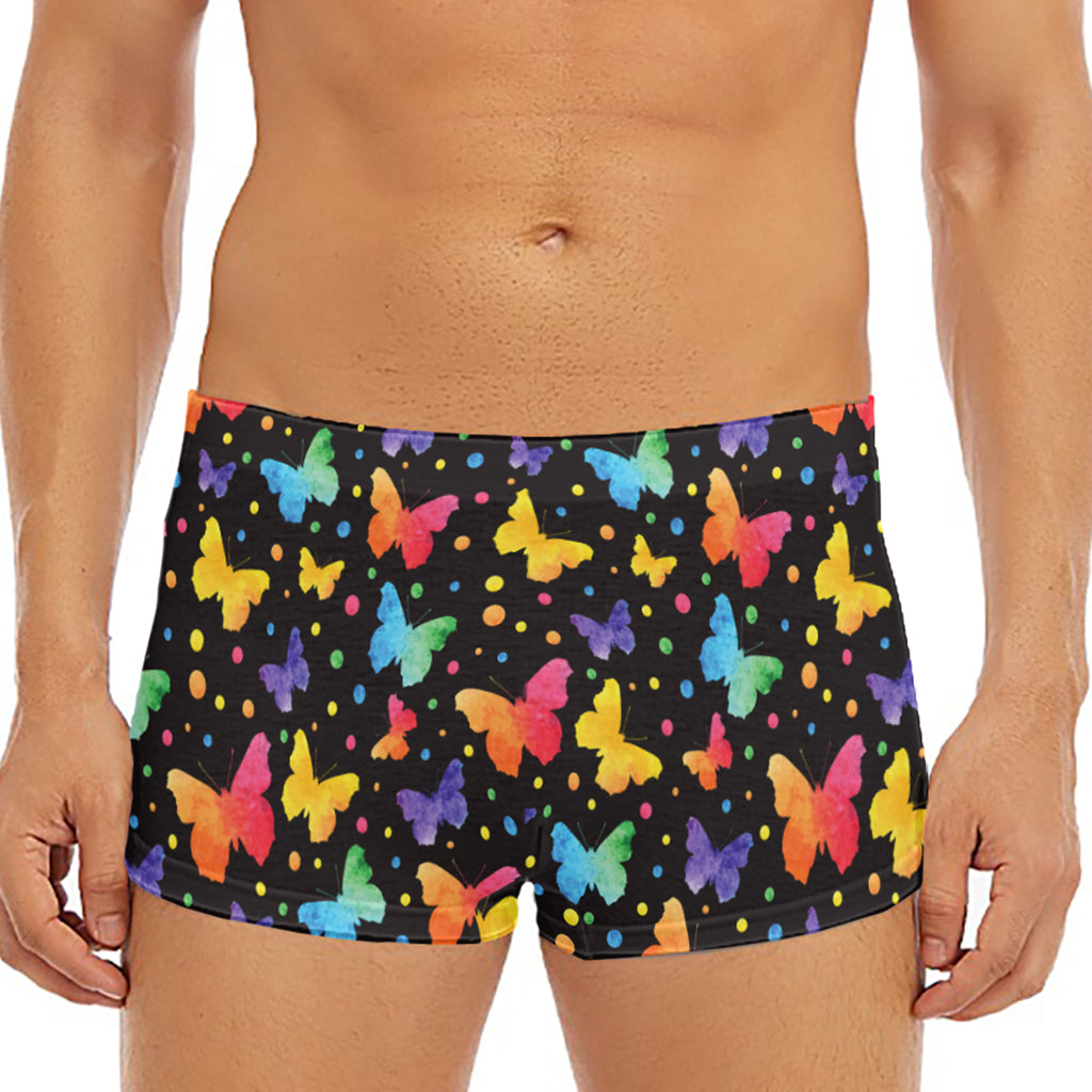 Colorful Watercolor Butterfly Print Men's Short Boxer Briefs