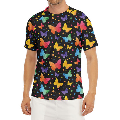 Colorful Watercolor Butterfly Print Men's Short Sleeve Rash Guard