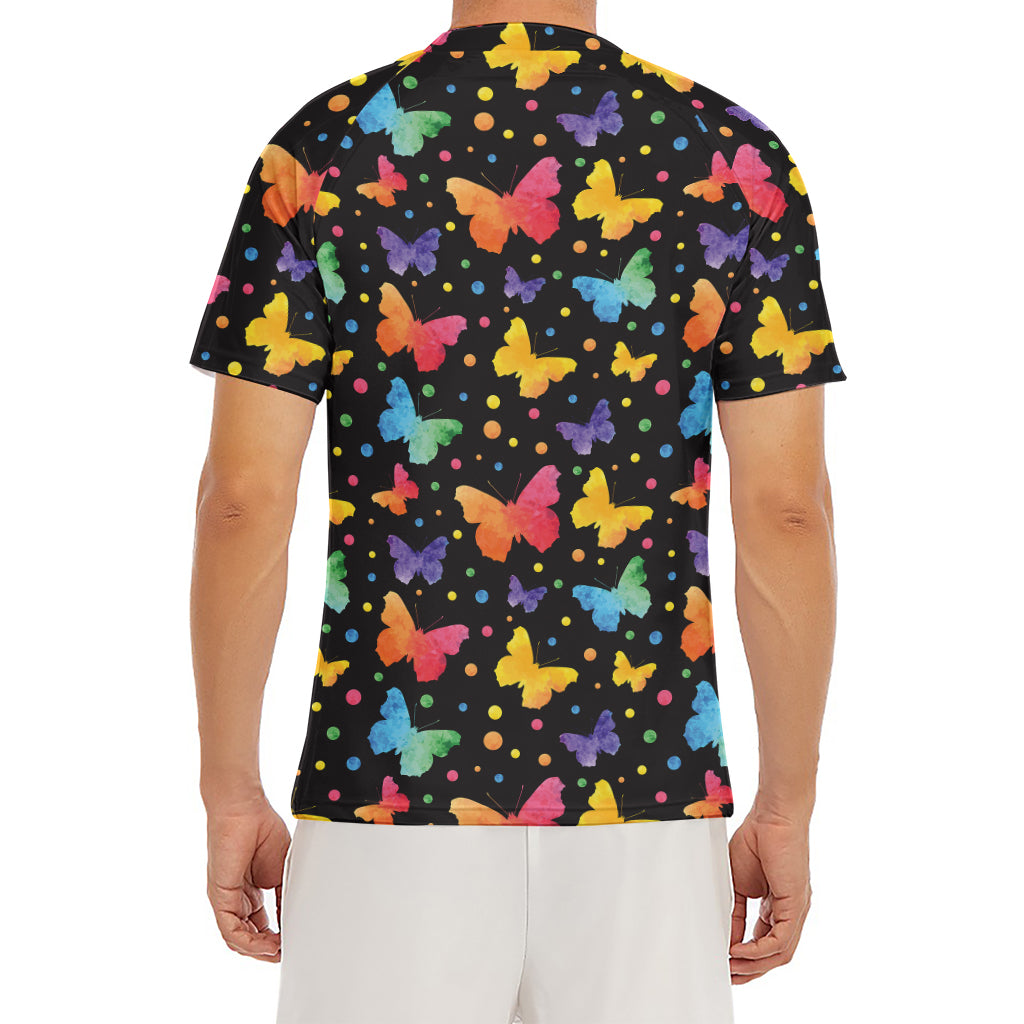 Colorful Watercolor Butterfly Print Men's Short Sleeve Rash Guard