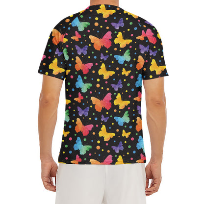 Colorful Watercolor Butterfly Print Men's Short Sleeve Rash Guard